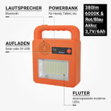 ED Solar-Fluter u. Bluetooth Lautsprecher mit Powerbankfunktion 3,7V 6Ah Orange