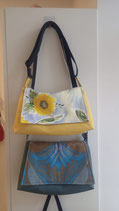 upcycelte Tasche mit Sonnenblumenmotiv (aus altem Vorhangsstoff)