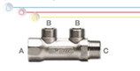 Collettori a due vie in ottone nichelato con filettature maschio ISO 228 G B (con battuta piana) .