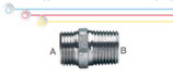 Nipplo M/M in ottone nichelato con filettatura maschio ISO 228 G B (con battuta piana) e filettatura maschio conica EN 10226 R (ISO 7 R).