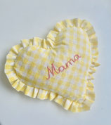 Zirbenherz "Mama" gelb/weiß