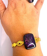 Bracelet acier inoxydable AJUSTABLE et verre fondu violet