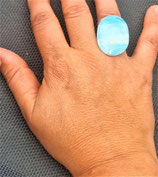 Bague ovale en verre, bleu ciel