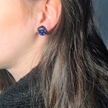 Boucles d'oreilles argent en verre dichroïque noir et bleu