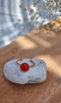 Bague acier inoxydable doré et verre bille rouge