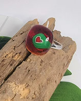 Bague Argent en verre rouge et millefiori coeur vert