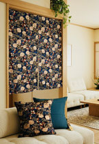 No,6-N【暖簾（Noren）】 Kyoto Room Divider / 【牡丹龍:ネイビー】Botan Ryu（Peony & Dragon):Navy