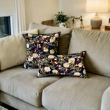 No,6-C【kyoto Cushion Cover】/ 【牡丹龍:ネイビー & 鴨川アイアンブルー】Botan Ryu(Peony & Dragon):Navy and Kamogawa(komo River) Iron Blue