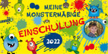 Banner zur Einschulung 100 x 50 cm - mit Foto | Meine Monstermäßige Einschulung - gelb