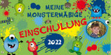 Banner zur Einschulung 100 x 50 cm - mit Foto | Meine Monstermäßige Einschulung - grün