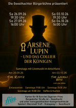 Eintrittskarte für das Stück "Arsène Lupin - und das Collier der Königin"