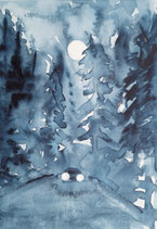 Aquarell Südschwarzwald - Nächtlicher Heimweg