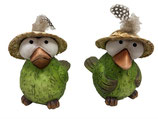 Deko Vogel grün mit Hut aus Stroh 16 cm