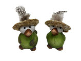 Deko Vogel grün mit Hut aus Stroh 7.5 cm