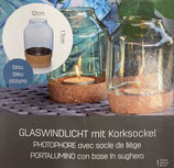 Windlicht mit Korkfuss Rauchglas, Blau 17 cm