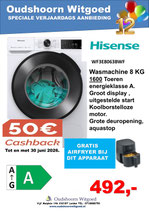 Hisense WF3S9043BW3 WIT WASMACHINE tijdelijke verjaardag aanbieding met gratis Airfryer