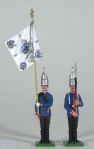 Fahnenjunker mit Fahne und Grenadier, präsentiert / 1. Garde-Regiment zu Fuß / Preußen um 1894