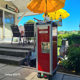 Flugzeugtrolley mit Swiss-Schild inklusive Sidebox aus Aluminium und 5 Schubladen