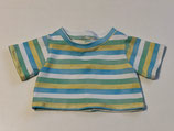 L: T-Shirt Weiß-Grün-Gelb-Blau Streifen