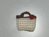 S / AG : Häkel-Tasche weiß mit breunen tragegriff und Blume