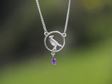 Der Sprung zum Mond - Rabe im Silberkreis mit Amethyst, aus Sterlingsilber Nr. A59