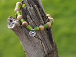 Pilzarmband (Silber) mit Seaglass- und Holzperlen, 15cm elastisch Nr. A132