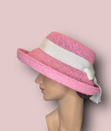 luftiger Damen-Strohhut "Myrtle" in Lampenschirmform aus Papierstroh, rosa.