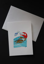 Künstlerkarte - MEER 7 - Collage, Unikat, handgearbeitet, Faltkarte mit weißem Umschlag DIN A6