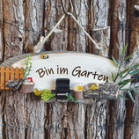 Holzschild Bin im Garten mit Grill HSOV 001
