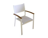 Sedia In Alluminio Bianco Con Seduta Schienale Textilene e Braccioli in Teak
