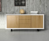 Base 2 Ante 3 Cassetti In Stile Moderno Contemporaneo Colore Bianco e Rovere