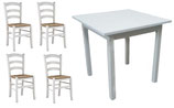Set tavolo + 4 sedie impagliate per ristorante color bianco anilina