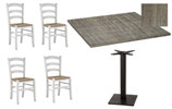Set Palermo Arredo Bar Ristorante Tavoli Base Ghisa Nera Piano Shabby Chic + Sedie Bianche Seduta Paglia