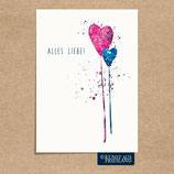 PK0316 Postkarte Alles Liebe - Herzballons