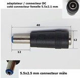 connecteur adaptateur DC prise femelle 5.5x2.1 et jack mâle 5.5x2.5 mm .B41.1.6