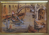 rare peinture barque rivière coloré miniature sur mini plaque laiton réf.D12