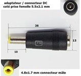 Adaptateur connecteur DC prise femelle 5.5x2.1 et jack mâle 4.8x1.7 mm .B41.1.7