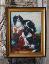 Wunderschönes altes Ölbild mit zwei Hunden