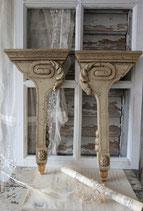 Zauberhaftes Paar alter Holz Wandkonsolen / Regal Böcke Frankreich