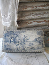 Zauberhafte alte große Toile de jouy Stoffschachtel Frankreich