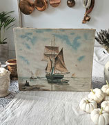 Shabby: Dekoratives antikes Gemälde Maritim Schiff Frankreich