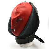 Doppelmaske Kopfmaske Leder schwarz/rot