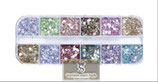 Boite de 12 coloris paillettes hexagonales différentes tailles