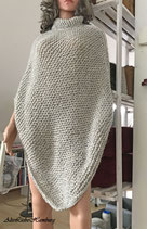 Alpaka Schurwolle Merino-Poncho in Taupe-Melange / beidseitig tragbar / handgestrickt / Strick-Poncho