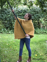 Alpaka Woll-Poncho in Zitronen-/Senf Gelb - handgestrickt / Strick-Poncho