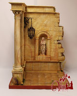 PESEBRE DE SOBRE MESA CON COLUMNA Y FAROL