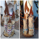 Holzkerzen mit Rostflammen