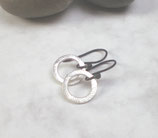 Minimalistische Ring Ohrringe 925 Silber gebürstet - Hänger geschwärzt (g814)