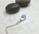 Aqua Tropfen Kette facettiert 925 Silber, Topas Quarz Halskette (n956)