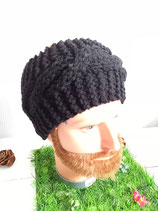 Bandeau noir avec torsade en laine, serre tête en laine pour le ski, cache oreille noir, headband